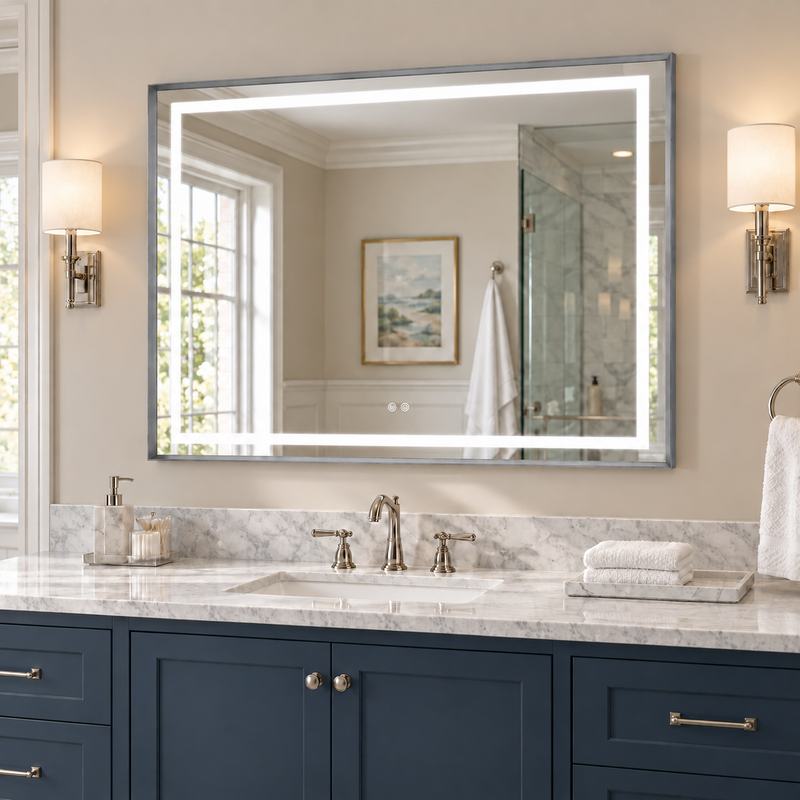 Keonjinn Frontlit & Backlit Framed LED Bathroom Mirror - 24"W x 36"H