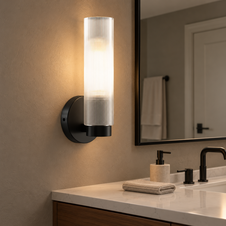 Keonjinn Wall Sconce with Frosted Glass Shade - 5"W x 12"H