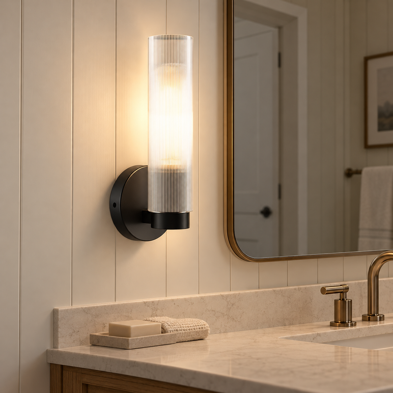Keonjinn Wall Sconce with Frosted Glass Shade - 5"W x 12"H