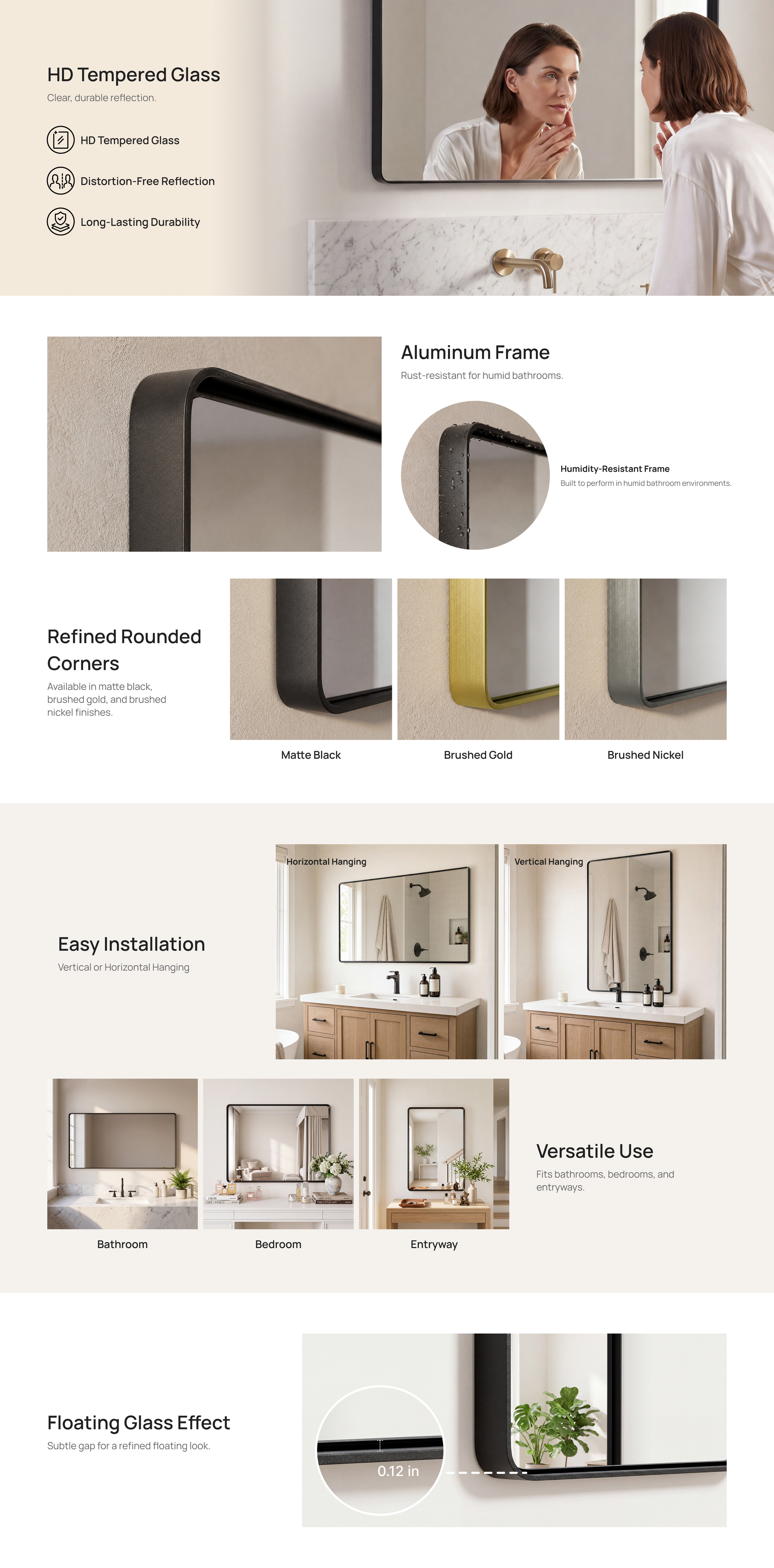 Keonjinn Rounded Rectangle Metal Framed Wall Mirror (1)