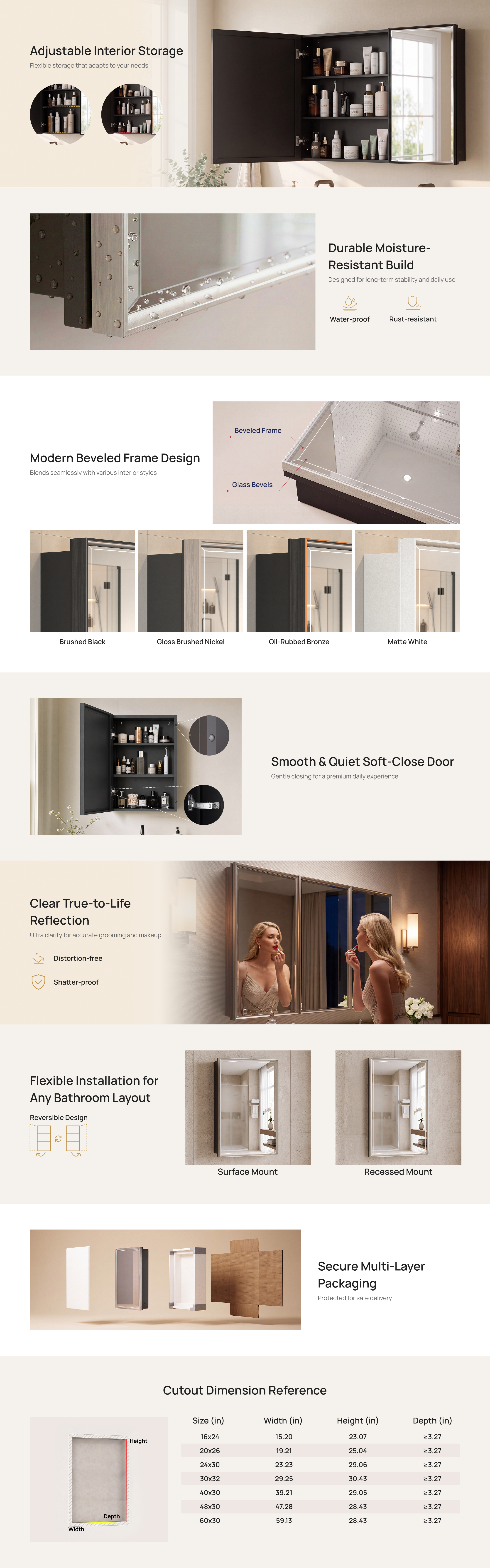 Keonjinn Rectangle Framed Bathroom Mirror Cabinet (1)
