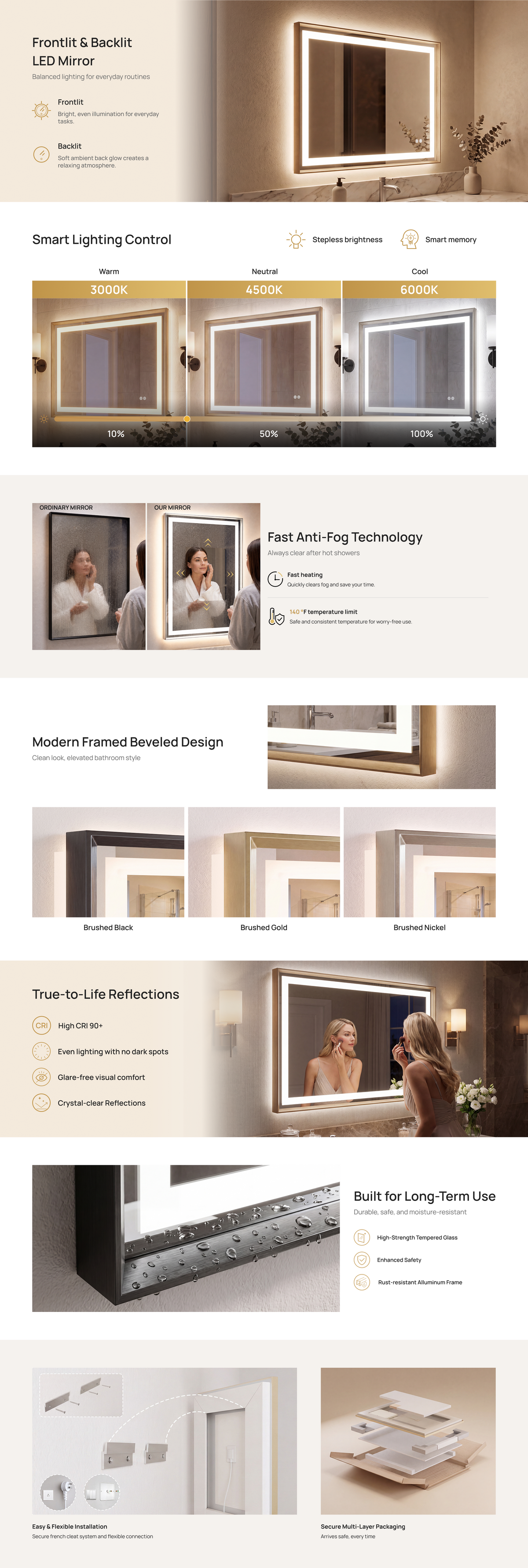Rechteckiger Wand-LED-Badezimmerspiegel mit Front- und Hintergrundbeleuchtung (1)