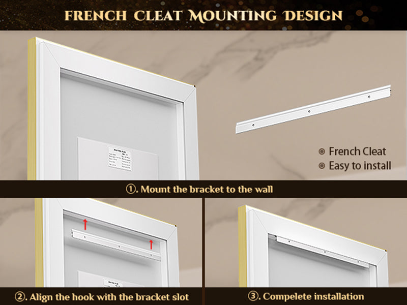 gold metal frame lighted bathroom wall mount mirror