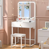 Keonjinn White Vanity Desk with Mirror and Lights, LED Makeup Vanity Desk with 2 Large Drawers & 2 Makeup Trays & Chair, 7000 Lux Vanity Set with Light and Power Outlet, 32" W Vanity Table with CRI£¾90