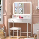 Keonjinn White Vanity Desk with Mirror and Lights, LED Makeup Vanity Desk with 2 Large Drawers & 2 Makeup Trays & Chair, 7000 Lux Vanity Set with Light and Power Outlet, 32" W Vanity Table with CRI£¾90