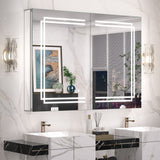 Keonjinn Lighted Bathroom Mirror Cabinets with LED Vanity Mirror for Bathroom Adjustable Shelves Dimmable 3 Color Temperature Lights Wall Mount LED Bathroom Mirror Cabinets Mirror for Bathroom D¨¦cor
