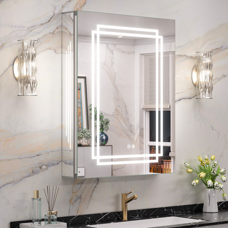 Armoire à pharmacie éclairée Keonjinn avec miroir de courtoisie LED pour salle de bain Étagères réglables Lumières à intensité variable 3 températures de couleur Armoire à pharmacie murale à LED avec miroir pour décoration de salle de bain