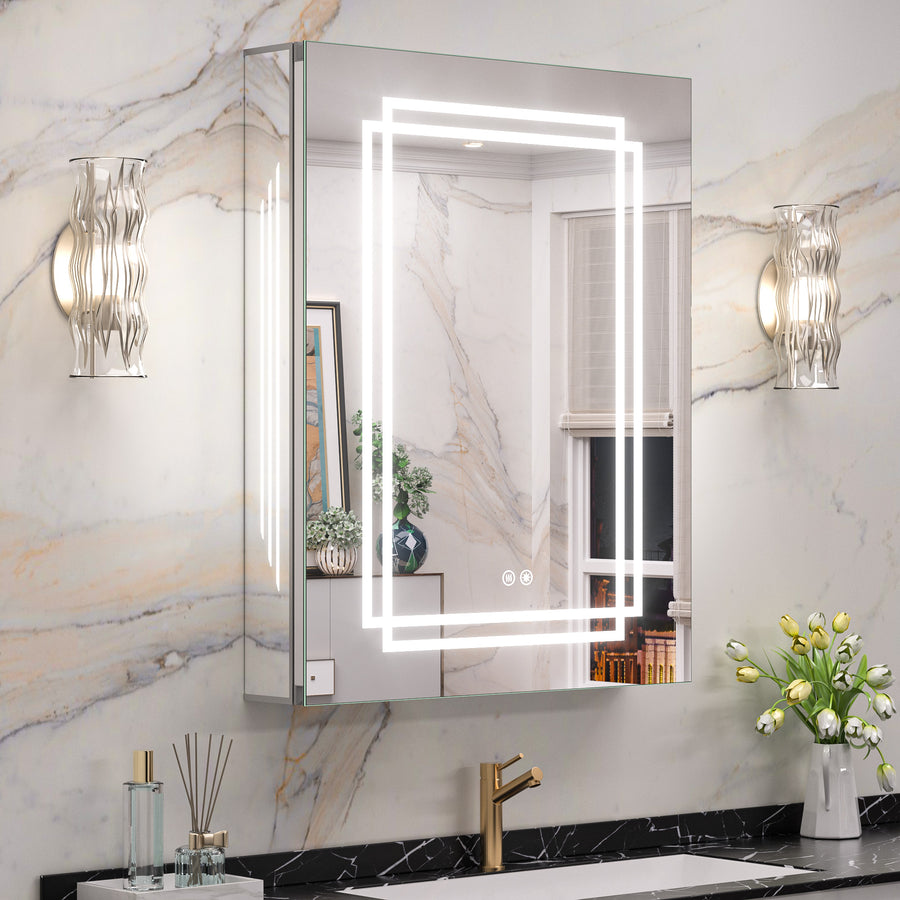 Keonjinn Lighted Medicine Cabinet with LED Vanity Mirror for Bathroom Adjustable Shelves Dimmable 3 Color Temperature Lights Wall Mount LED Medicine Cabinet Mirror for Bathroom D¨¦cor