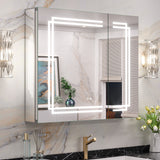 Keonjinn Lighted Bathroom Mirror Cabinets with LED Vanity Mirror for Bathroom Adjustable Shelves Dimmable 3 Color Temperature Lights Wall Mount LED Bathroom Mirror Cabinets Mirror for Bathroom D¨¦cor