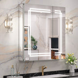 Keonjinn Lighted Bathroom Mirror Cabinets with LED Vanity Mirror for Bathroom Adjustable Shelves Dimmable 3 Color Temperature Lights Wall Mount LED Bathroom Mirror Cabinets Mirror for Bathroom D¨¦cor