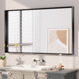 Keonjinn Gebürsteter Badezimmerspiegel mit Rahmen für über dem Waschbecken, Rechteckiger Wandspiegel mit quadratischen Ecken, Aluminiumrahmen, Moderner Landhausstil