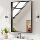 Keonjinn Gebürsteter Badezimmerspiegel mit Rahmen für über dem Waschbecken, Rechteckiger Wandspiegel mit quadratischen Ecken, Aluminiumrahmen, Moderner Landhausstil