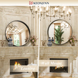 Keonjinn Round Framed Bathroom Mirror for Over Sink, Rectangle Wall Vanity Mirror with Square Corner, Alumium Alloy Frame