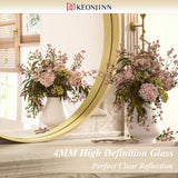 Keonjinn Round Framed Bathroom Mirror for Over Sink, Rectangle Wall Vanity Mirror with Square Corner, Alumium Alloy Frame