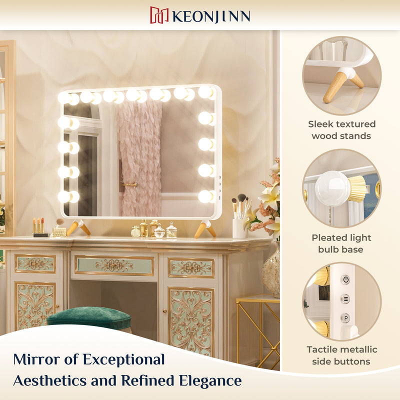 Keonjinn Hollywood Vanity Mirror with Lights 3-Color Dimmable USB Replaceable LED Bulbs