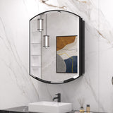 Medicine Cabinet Mirror, Surface Mount or Recessed Oval Medicine Cabinet with Beveled Mirror, Arched Bathroom Mirror with Storage, Black Metal Framed Mirrored Medicine Cabinet