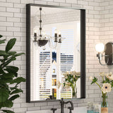 Keonjinn Gebürsteter Badezimmerspiegel mit Rahmen für über dem Waschbecken, Rechteckiger Wandspiegel mit quadratischen Ecken, Aluminiumrahmen, Moderner Landhausstil
