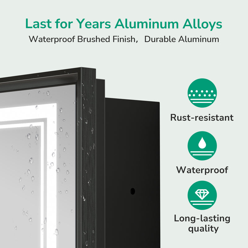 Medicine Cabinet with Lights Surface/Recessed Mount Dimmable 3 Color Lighted with light Anti fog Outlet Aluminum