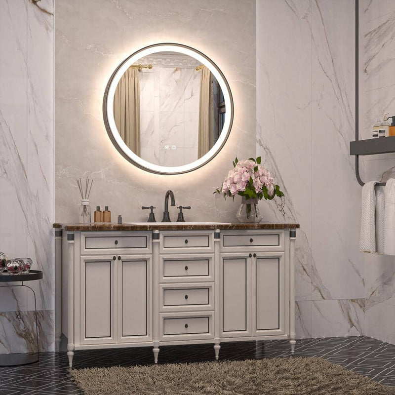 Round Framed Wall LED Bathroom Vanity Mirror with Frontlit and Backlit