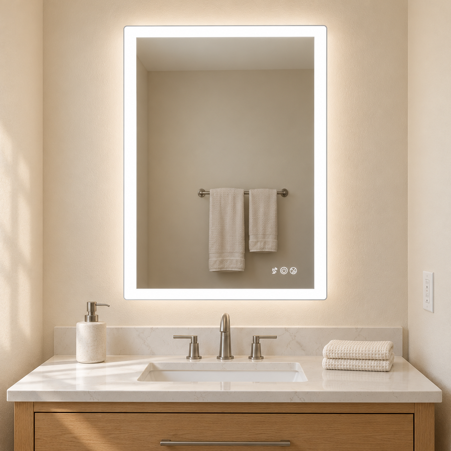 Keonjinn Smart Motion Sensing Frontlit & Backlit LED Bathroom Mirror - 24"W x 36"H