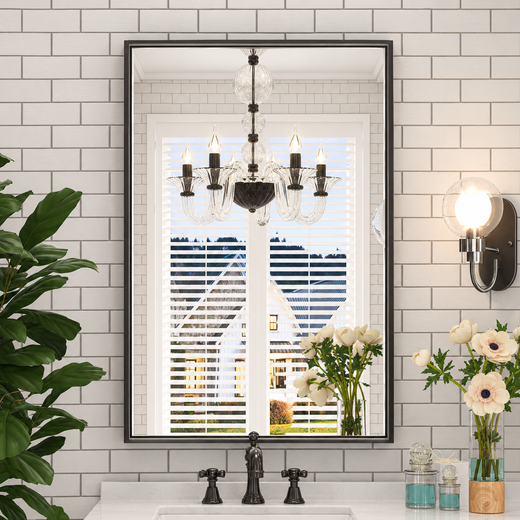 Keonjinn Brushed Framed Bathroom Mirror for Over Sink, Rectangle Wall Vanity Mirrors with Square Corner, Alumium Frame, Modern Farmhouse Style