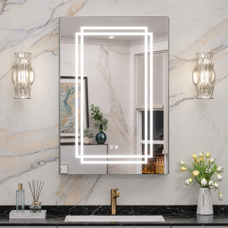 Keonjinn Lighted Bathroom Mirror Cabinets with LED Vanity Mirror for Bathroom Adjustable Shelves Dimmable 3 Color Temperature Lights Wall Mount LED Bathroom Mirror Cabinets Mirror for Bathroom D¨¦cor