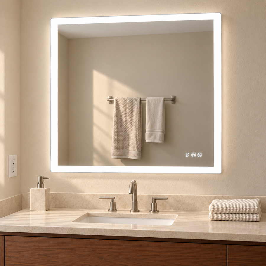 Keonjinn Smart Motion Sensing Frontlit & Backlit LED Bathroom Mirror - 36"W x 36"H