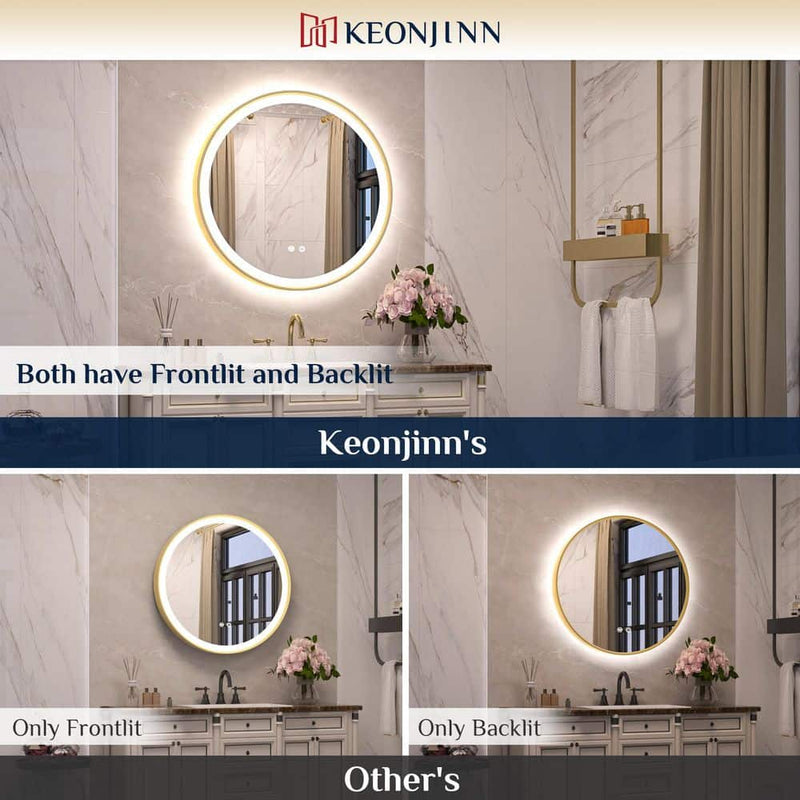 Round Framed Wall LED Bathroom Vanity Mirror with Frontlit and Backlit