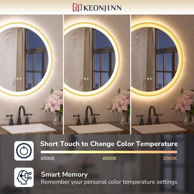 Round Framed Wall LED Bathroom Vanity Mirror with Frontlit and Backlit