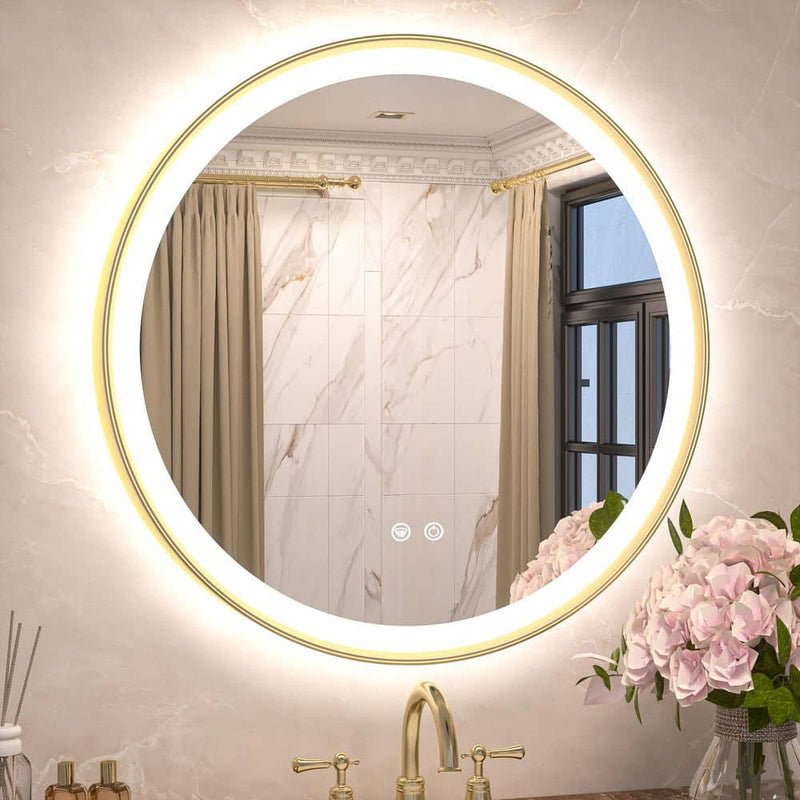 Round Framed Wall LED Bathroom Vanity Mirror with Frontlit and Backlit