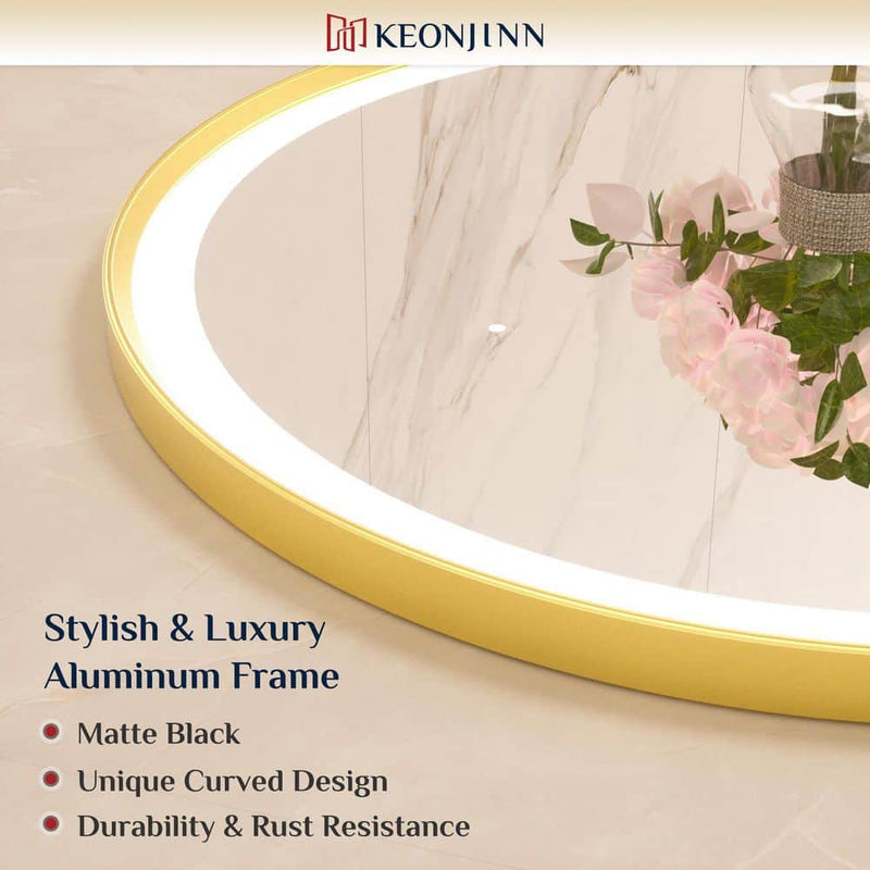 Round Framed Wall LED Bathroom Vanity Mirror with Frontlit and Backlit