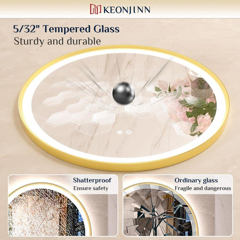 Round Framed Wall LED Bathroom Vanity Mirror with Frontlit and Backlit