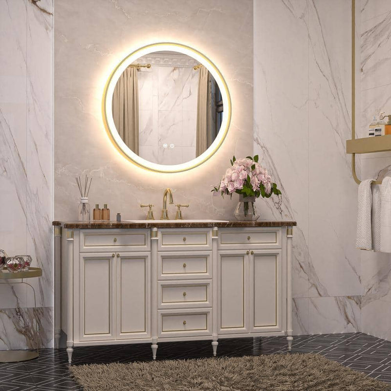 Round Framed Wall LED Bathroom Vanity Mirror with Frontlit and Backlit