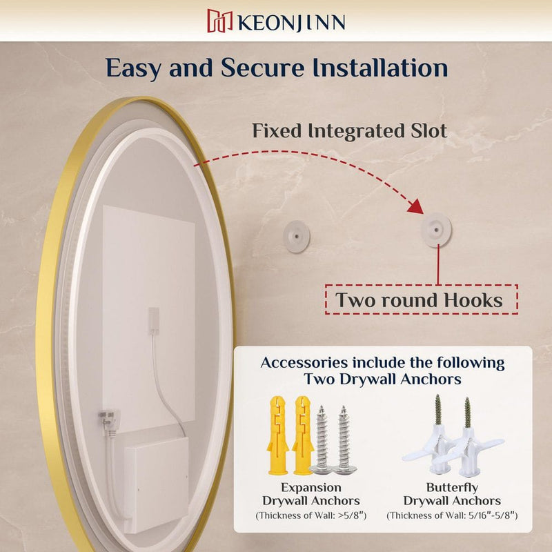 Round Framed Wall LED Bathroom Vanity Mirror with Frontlit and Backlit