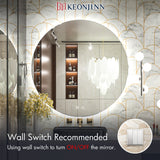 LED Round Mirror Backlit Bathroom Mirror Dimmable 3 Color Lighted Mirror with Lights Anti Fog