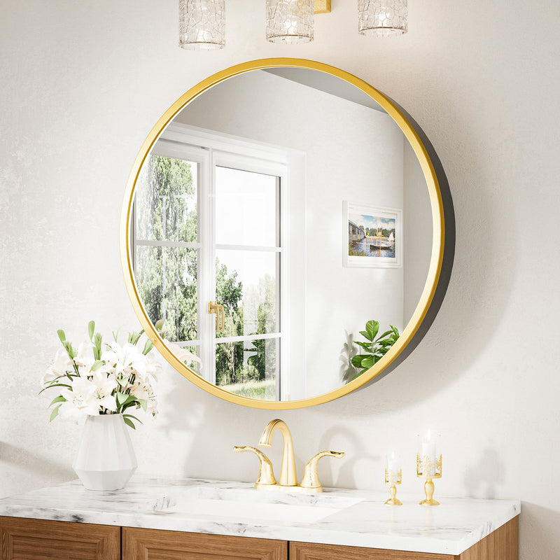 Keonjinn Round Medicine Cabinet with Mirror, Surface Mount Metal Framed Medicine Cabinet for Bathroom, Circular Farmhouse Bathroom Cabinet, Wall Mounted Round Vanity Mirror with Storage