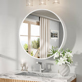 Keonjinn Round Medicine Cabinet with Mirror, Surface Mount Metal Framed Medicine Cabinet for Bathroom, Circular Farmhouse Bathroom Cabinet, Wall Mounted Round Vanity Mirror with Storage