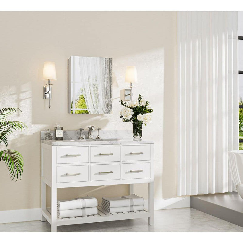 MC017Frameless Surface/Recessed Aluminum Mirrored Rectangle Medicine Cabinet With Adjustable Shelves