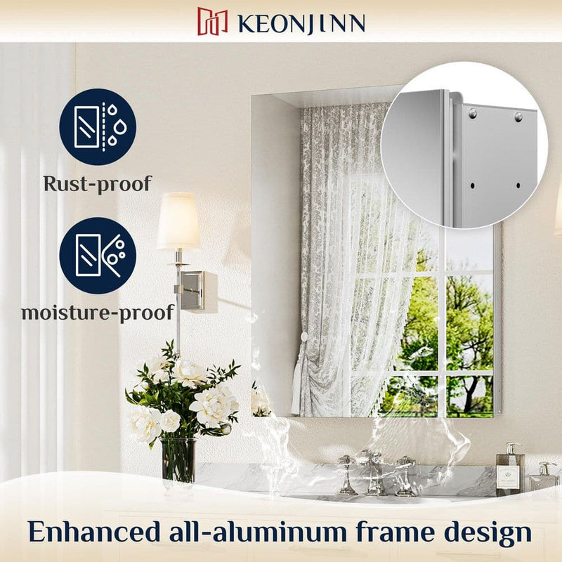 MC017Frameless Surface/Recessed Aluminum Mirrored Rectangle Medicine Cabinet With Adjustable Shelves