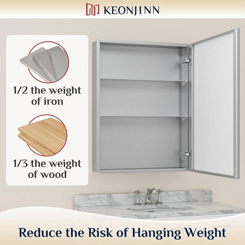 MC017Frameless Surface/Recessed Aluminum Mirrored Rectangle Medicine Cabinet With Adjustable Shelves