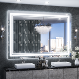 Keonjinn 60 x 40 Inch LED Mirror Lighted Bathroom Vanity Mirror, Adjustable 3 Colors 3000K/4500K/6000K Lights, Wall Mounted Anti-Fog Dimmer Makeup Mirrors with Lights(Horizontal or Vertical)