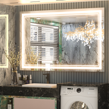 Keonjinn 55 x 36 Inch Bathroom Mirror LED Vanity Mirror with Lights, Adjustable 3-Color White/Warm/Natural Light, Wall Mounted Anti-Fog Large Dimmable LED Light Makeup Mirrors(Horizontal/Vertical)