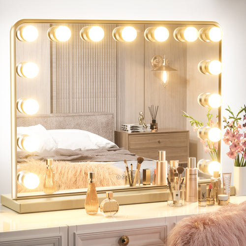 Large Vanity Mirror with Lights and Bluetooth Speaker Hollywood Makeup  Vanity Mirror with 15 Replaceable LED Bulbs USB Charging Port 10X  Magnification, Tabletop Wall-Mounted – Keonjinn