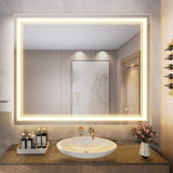 Keonjinn 48 x 30 Inch LED Mirror Bathroom Mirror with Lights, Adjustable 3-Colors White/Warm/Natural Light, Wall Mounted Lighted Vanity Mirror Anti-Fog Dimmable Makeup Mirrors(Horizontal/Vertical)