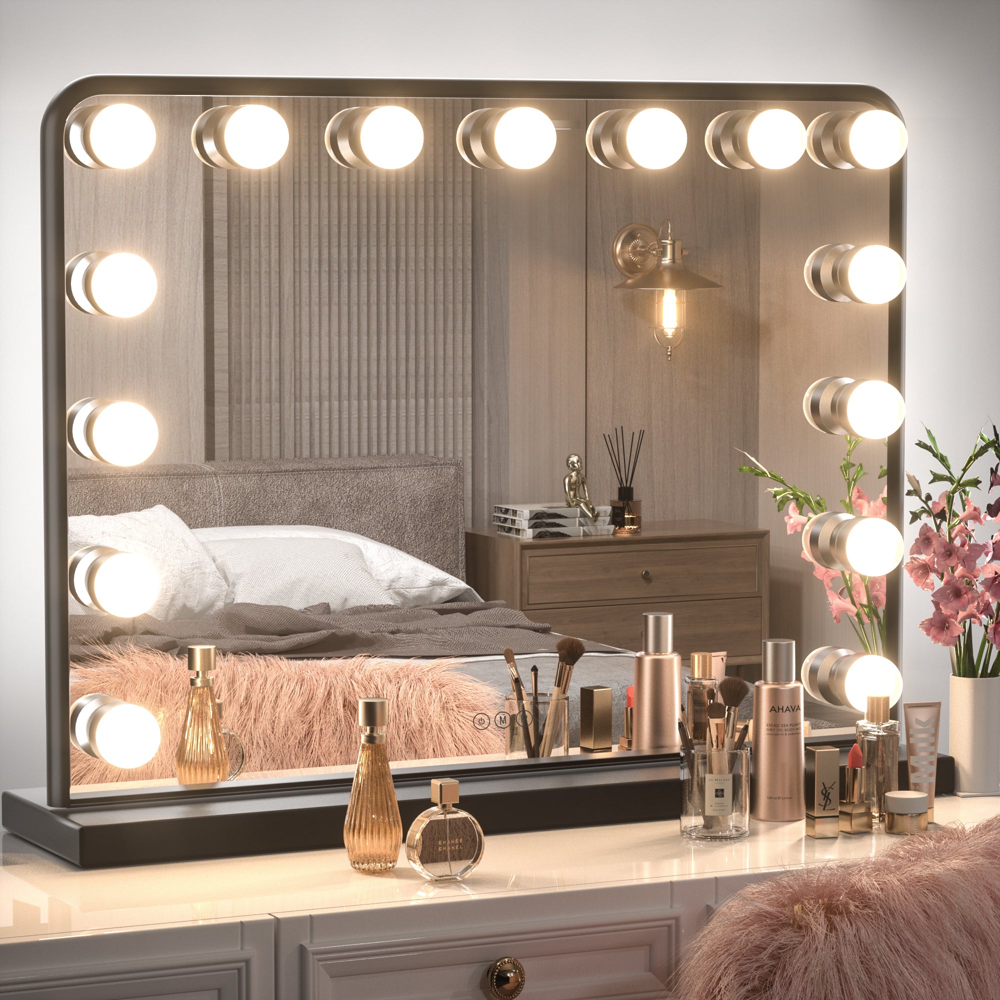 Large Vanity Mirror with Lights and Bluetooth Speaker Hollywood Makeup Vanity Mirror with 15 Replaceable LED USB Port 10X Tabletop Wall-Mounted – Keon Jinn