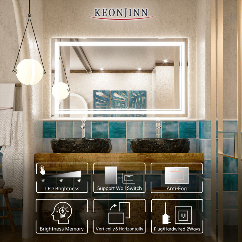 KeonJinn ON SALE 48x24 48x28 60x36 72x36 Inch Frontlit LED Bathroom Mirror 6000K