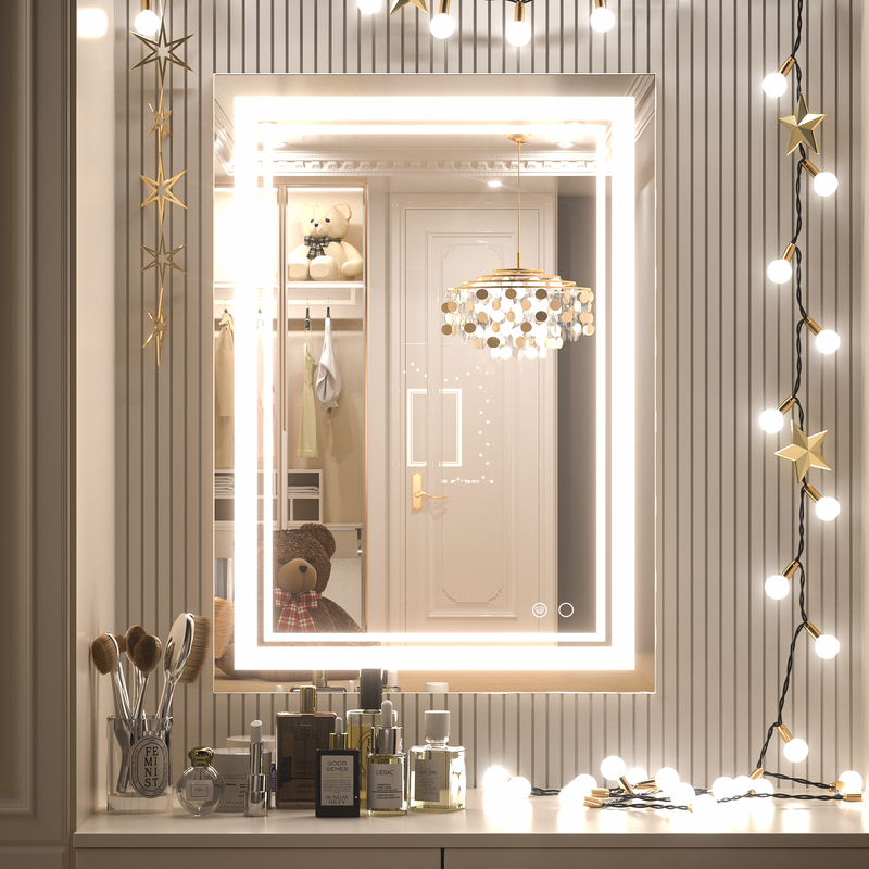 LED Vanity Mirror, Bathroom Mirror with Lights, Adjustable White/Warm/Natural Light, Anti Fog Wall Mounted Modern Dimmable Makeup Mirrors with Touch Switch(Horizontal/Vertical)