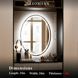 Keonjinn Oval Bathroom LED Mirror 24 x 36 Inch Lighted Makeup Mirror Anti-Fog Wall Mounted Mirror Dimmable Vanity Mirror with Lights
