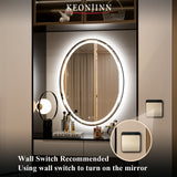 Keonjinn Oval Bathroom LED Mirror 24 x 32 Inch Lighted Vanity Mirror Dimmable Anti-Fog Wall Mounted Makeup Mirror with Lights
