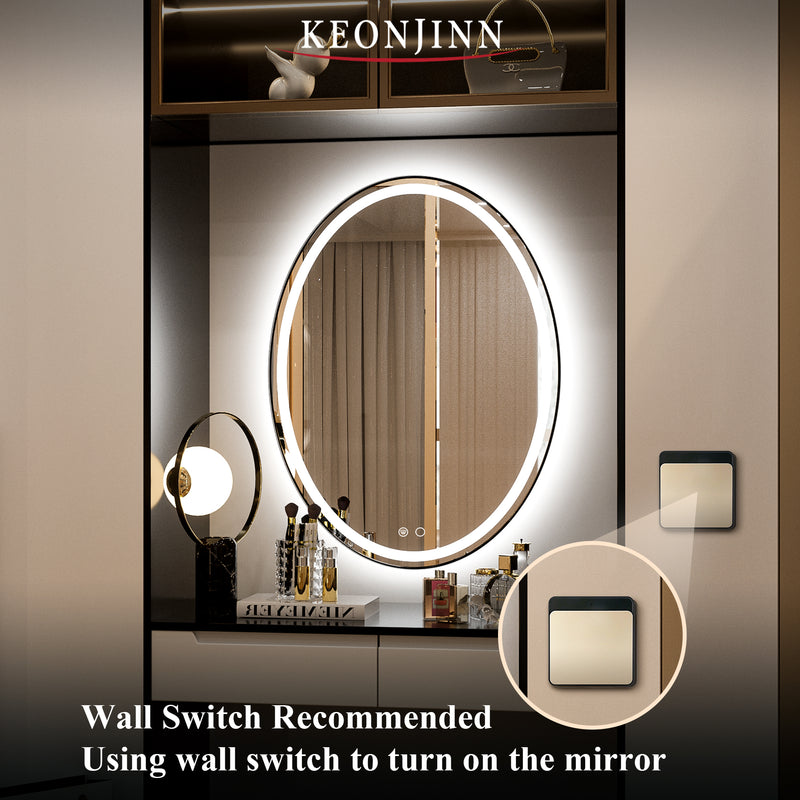 Keonjinn Oval Bathroom LED Mirror 24 x 32 Inch Lighted Vanity Mirror Dimmable Anti-Fog Wall Mounted Makeup Mirror with Lights